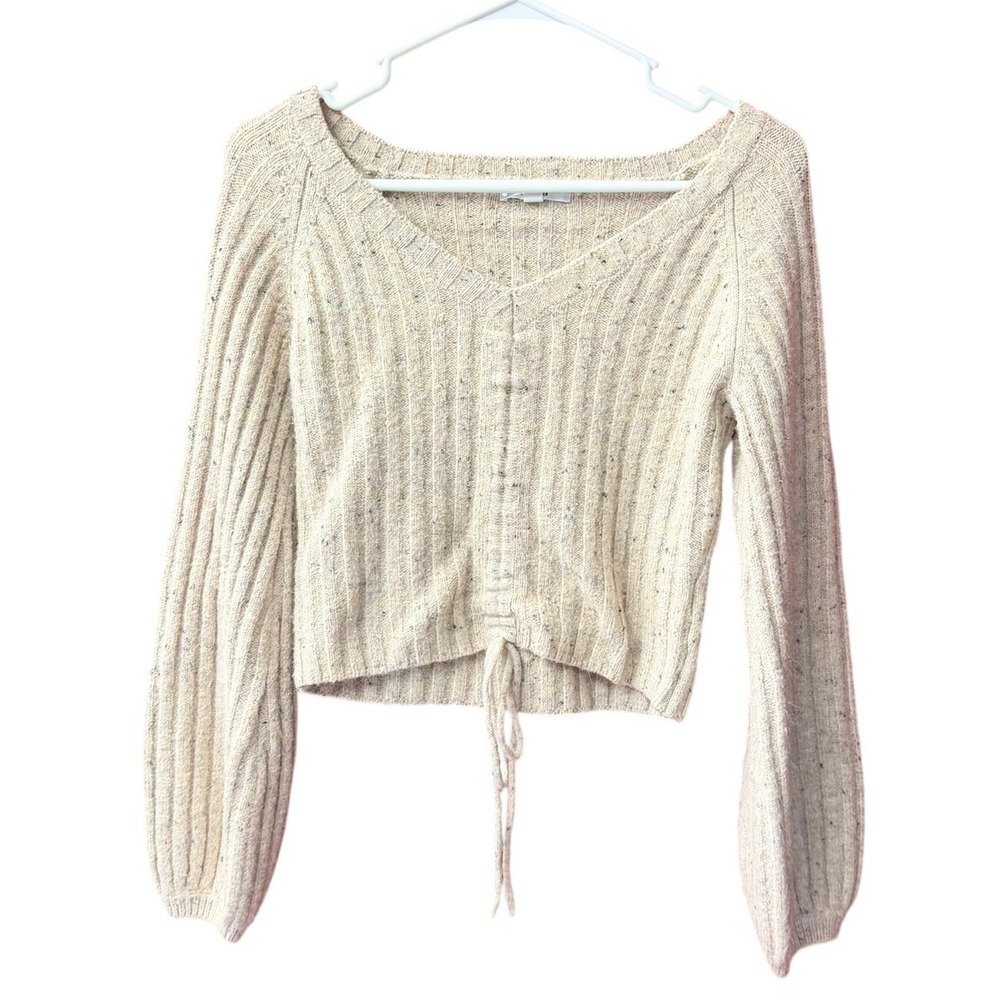BB Dakota Steve Madden Sweater Womens Small Cream Ribbed Cinched Balloon Sleeve